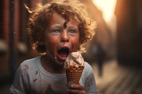 Premium Photo | 3 years child eating ice cream