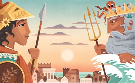 Greek Myth; Athena and Poseidon, by Martin Wickstrom | Illustrazione