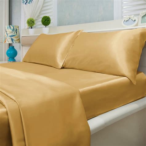 Satin Bed Sheet Set Ultra Soft 4-Piece (Gold, Full) - Walmart.com - Walmart.com