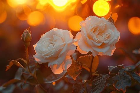 Premium Photo | Pristine White Roses Bathed In Gold