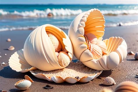 Premium Photo | A seashell on a beach with the sea in the background