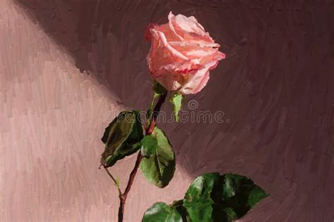 Beautiful Single Pink Rose. Oil Painting Stock Illustration ...