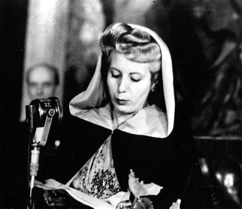 Eva Perón delivering a speech in Rome, 1947.