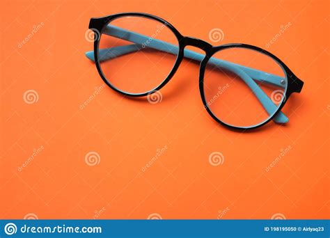 Flat Lay Round Black Eye Glasses on Orange Background Stock Photo - Image of nurse, health ...