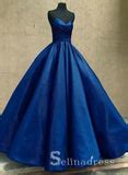 Dark Blue Prom Dresses Ball Gown Spaghetti Straps Long Prom Gown ...