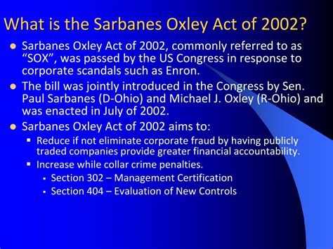 PPT - Sarbanes Oxley Act of 2002 PowerPoint Presentation, free download - ID:5299950