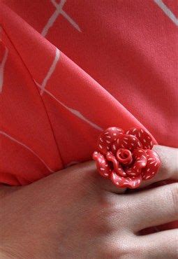 90s vintage red floral porcelain rose flower polka dot ring | Women ...