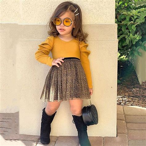 Toddler Baby Girls Solid Short Sleeve Tops Leopard Print Tulle Skirt ...