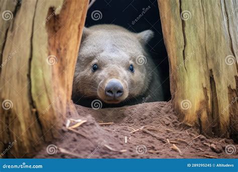 Close-up of a Wombat Peeking Out of Its Burrow Entrance Stock Image - Image of closeup, animal ...