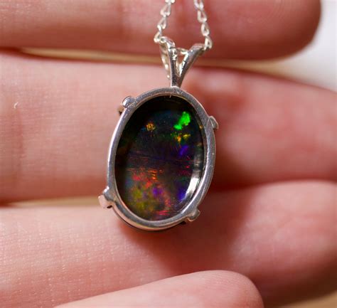 Large opal pendant, genuine fire opal, black opal necklace, graduation ...