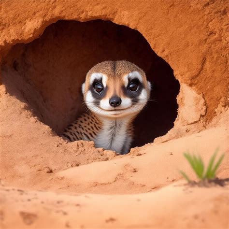 Premium AI Image | a meerkat peeking out of its burrow with curious eyes