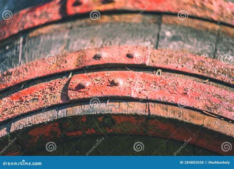 Detail of the Aged, Vintage Wooden Wine Red Barrels in Hungarian Wine Cellar Stock Photo - Image ...