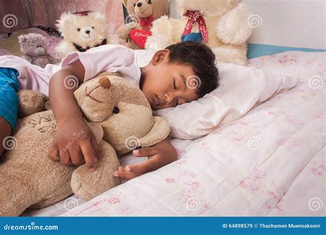 Asian Boy Sleep with Teddy Bear Stock Image - Image of adorable, bear: 64898579