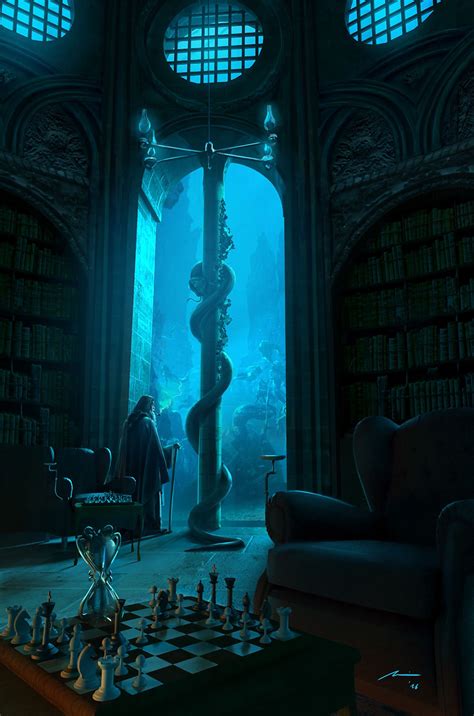 a concept art for Harry Potter, interpretation of Slytherin Common Room which is hosting one of ...