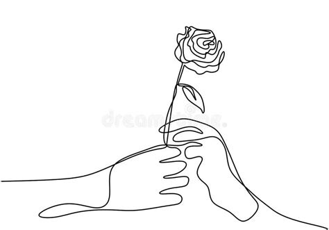 Hand Giving a Flower Continuous One Line Drawing. Hand`s Man Holds a ...