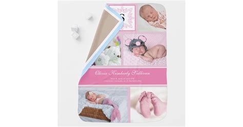 Monogram Pink Baby Girl Photo Collage Baby Blanket | Zazzle