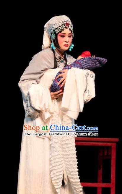 Chinese Huangmei Opera Distress Female Garment Costumes and Headdress Luo Pa Ji Traditional ...