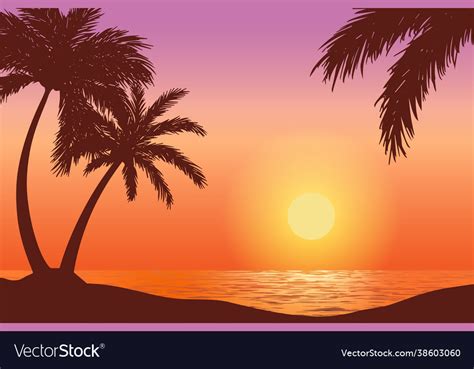 Sunset tropical beach natural scenery Royalty Free Vector