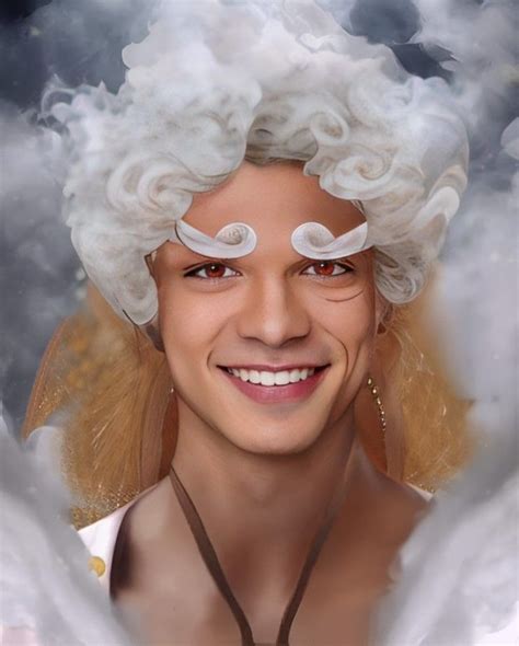 a woman with white hair and angel wings on her head is smiling at the camera