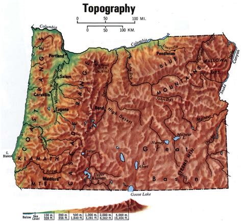 Topography map of Oregon state