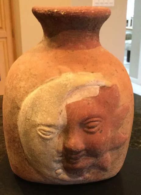 SUN AND MOON 3D Faces on Both Sides Of Clay Terracotta Pottery Vase $19.99 - PicClick