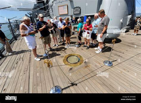 Visitors View Japanese Surrender Location USS Missouri Memorial Pearl Harbor Pacific National ...