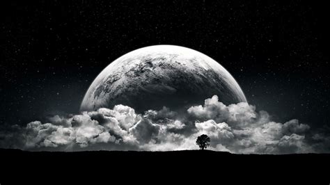 Dark wallpaper, Greyscale, Moon clouds