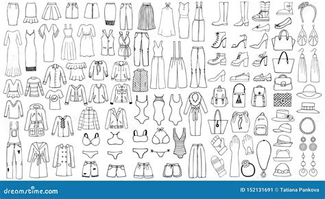 Hand Drawn Set of Woman Clothes. Line Art Set Stock Vector - Illustration of collection, dress ...