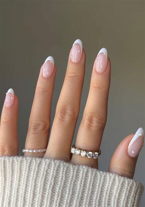 22 Gorgeous Bridal Nail Ideas for Your Big Day : Pearls on Classic French Mani