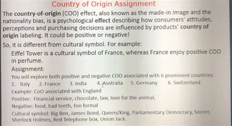 Solved Country of Origin Assignment The country-of-origin | Chegg.com