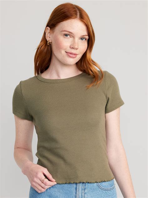 Lettuce-Edge Thermal-Knit Crop T-Shirt | Old Navy