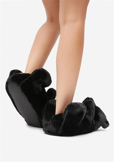 Fuzzy Teddy Bear Slippers - Black | Dolls Kill