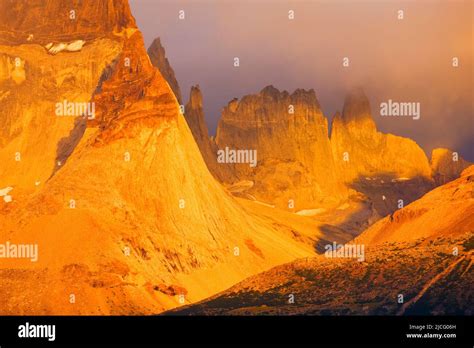 Cuernos del Paine mountain peaks at Sunrise, Torres del Paine National Park, Chile Stock Photo ...