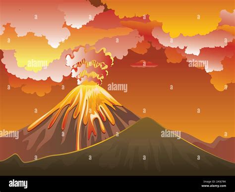 Illustration Of Cartoon Volcano Eruption With Hot Lava Grunge | The Best Porn Website