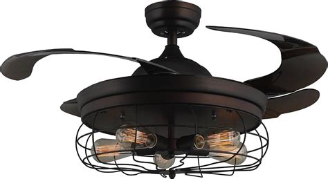 42'' Ceiling Fans Invisible Retractable Blades Farmhouse Industrial Pendant Lamp Chandelier ...