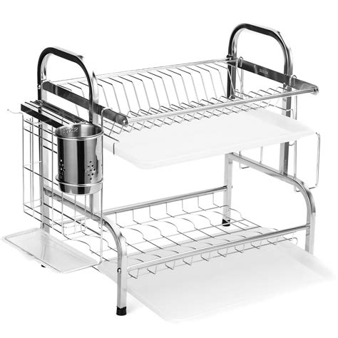 NK 2 Tier Stainless Steel Dish Display Stand Drainer Drying Rack Drainboard Home Kitchen Shelf ...