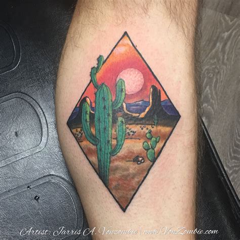 Arizona Desert Scenery themed calf tattoo created by Jarris Vonzombie ...