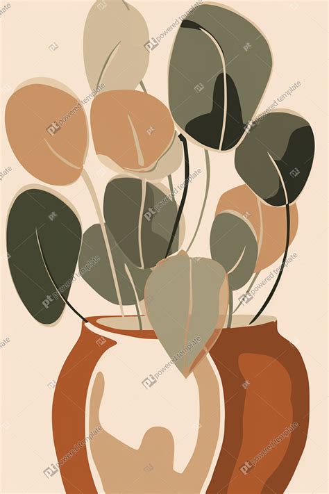 Terracotta Green Botanical Boho Abstract Plants in Mid-Century Modern Minimalist Illustration ...