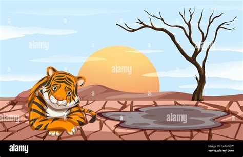 Deforestation scene with sad tiger illustration Stock Vector Image ...