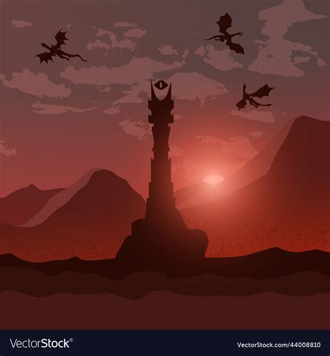 Amazing view of sauron tower mountains dragons Vector Image