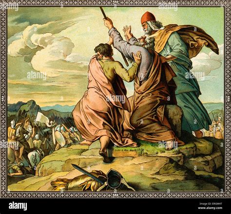 Moses overcomes Amalek - Amalek attacks children of Israel from the rear as they leave Egypt ...