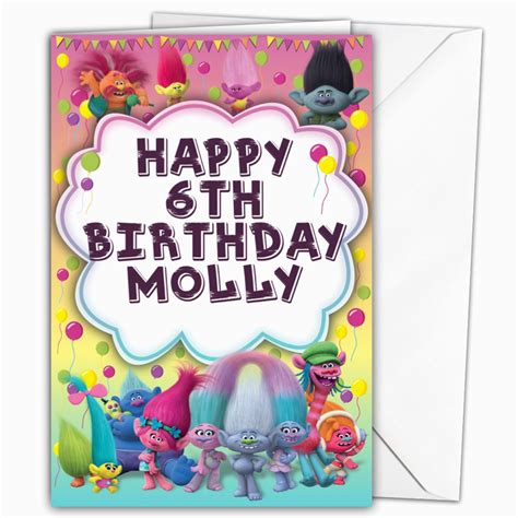 Trolls Birthday Card Printable Inspired by Trolls Personalised Birthday ...