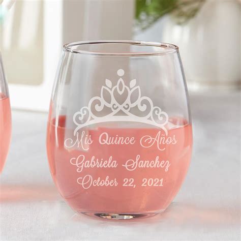 Set of 12 Etched Stemless Wine Glasses Quince Crown Años Sweet - Etsy in 2022 | Wine glass ...