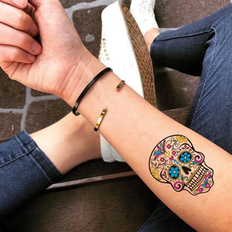 Sugar Candy Skull Temporary Tattoo Sticker - OhMyTat