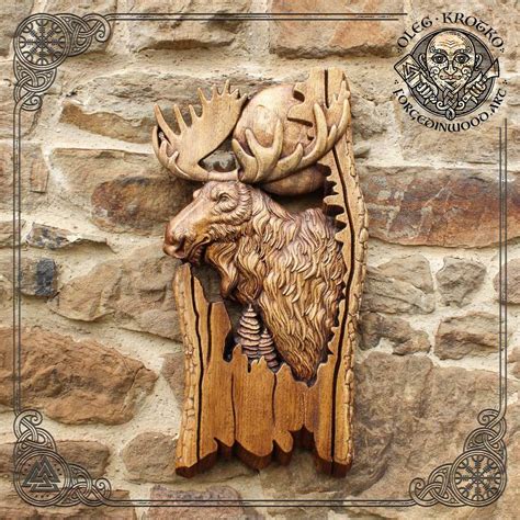 Hand carved moose art wall for sale - Forged in Wood