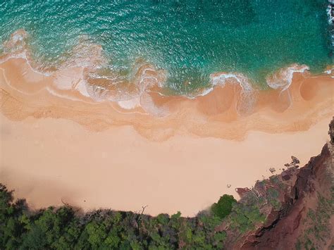 HD wallpaper: aerial view of seashore, beach, coast, topdown, sand ...