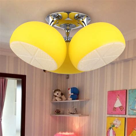 Fashionable Children Bedroom Oranges Round Yellow Glass Led Ceiling Lamp Lemon Modern Simple ...