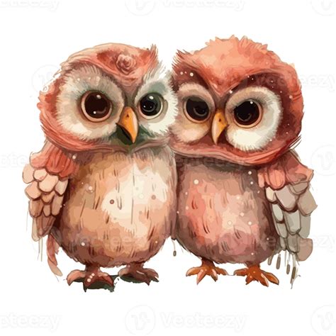 muted color watercolor cute owl couple for Valentine's Day . 23743581 PNG