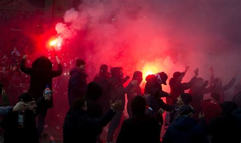 PSG football fans set off fireworks and flares in the city centre ...