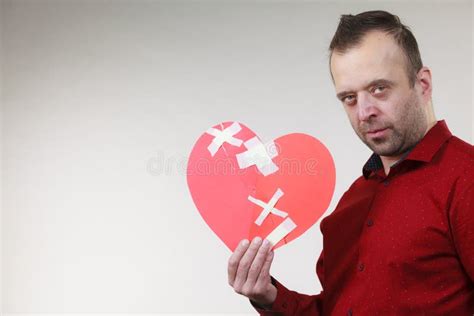 Sad Adult Man Holding Broken Heart Stock Image - Image of depressed ...